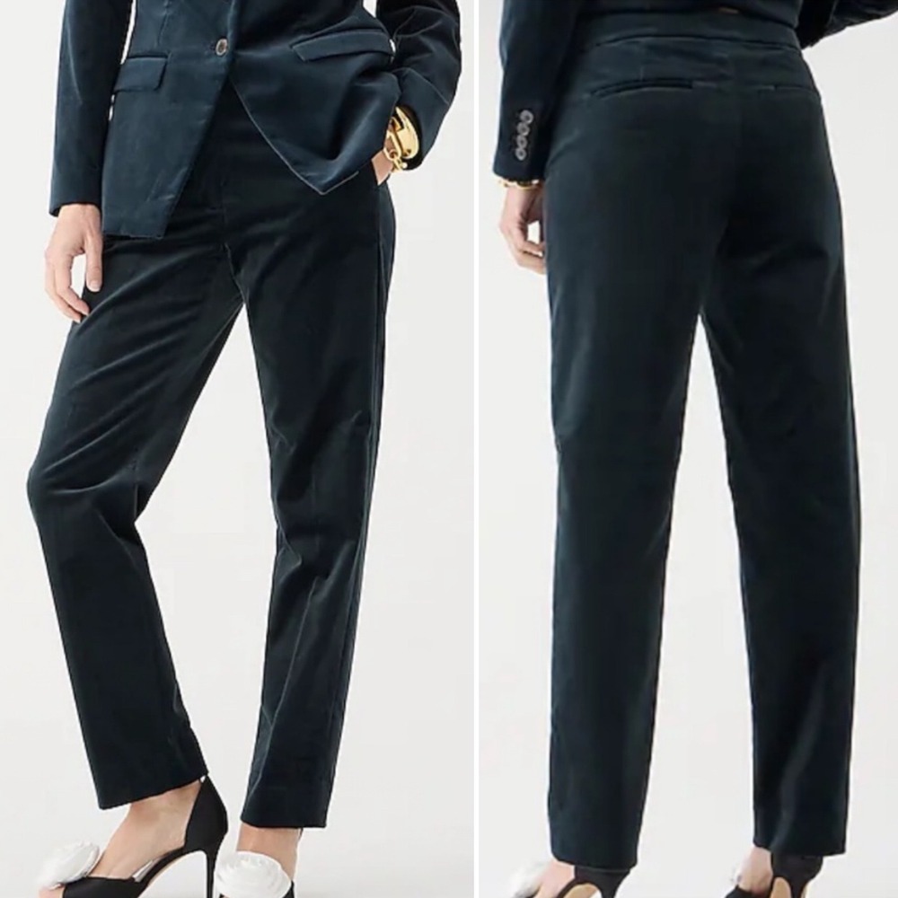 J. Crew Kate Full Length Straight Leg Pants 4 black stretch velvet trousers